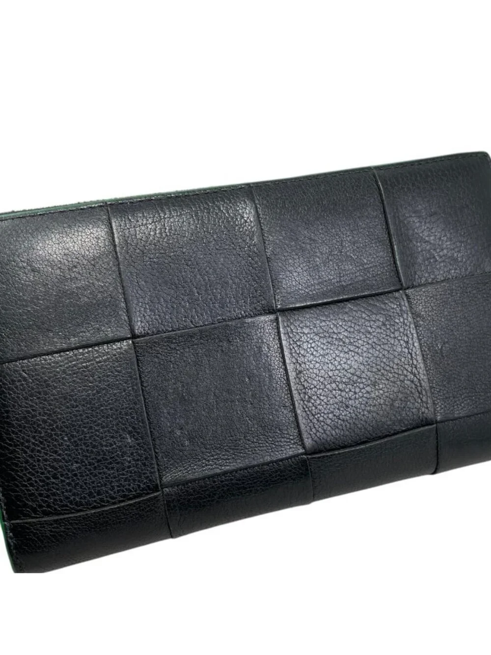 Bottega Veneta Wallet Cassette Zip Around Intrecciato Cuffleather Black Green